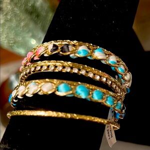 Elegant Gold and Blue Bangle Set